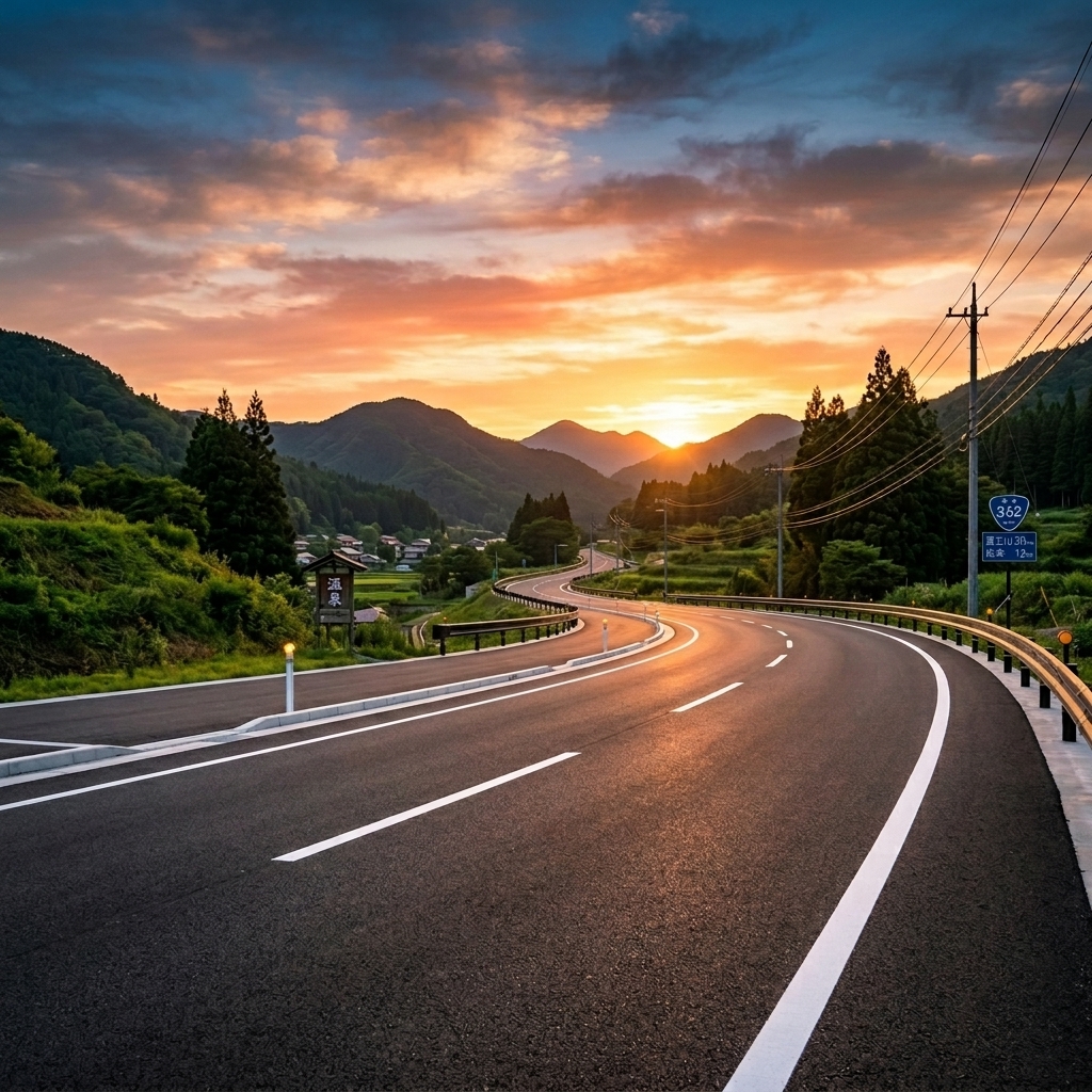 夕暮れ時の美しく舗装された幹線道路